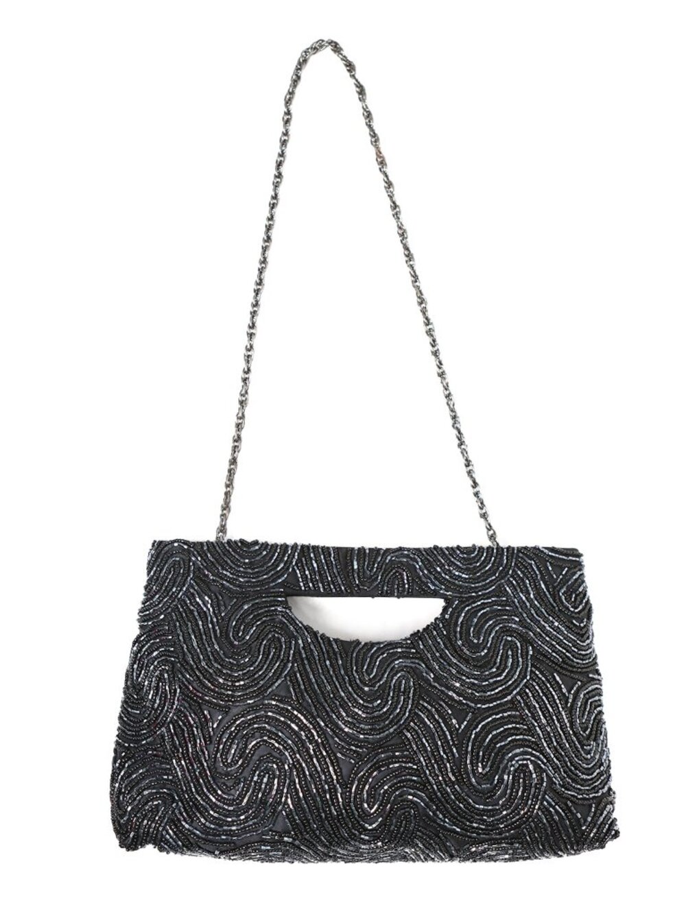 Talbots Black Beaded Swirl Evening Bag Clutch Chain Strap Glam Cocktail Party